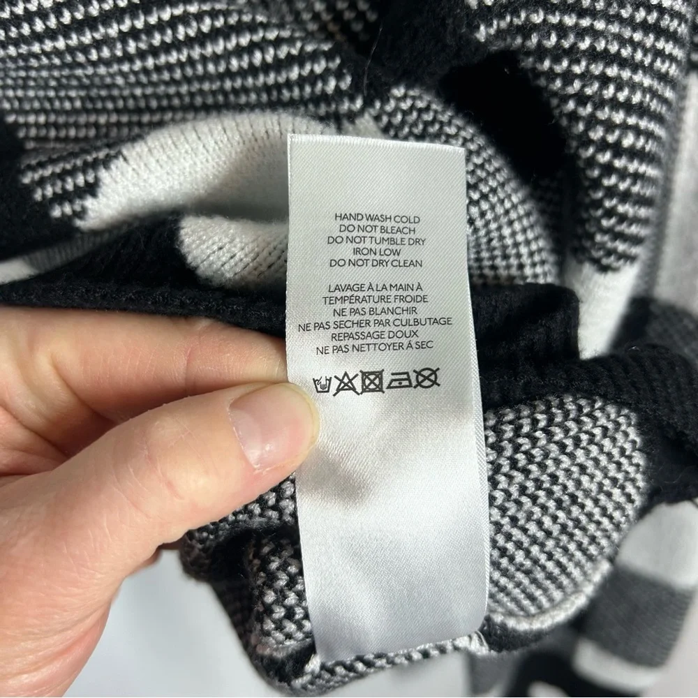 Anthropologie | Plaid Ruffle Collar Pullover Sweater Black White Women’s Size L - Picture 12 of 14